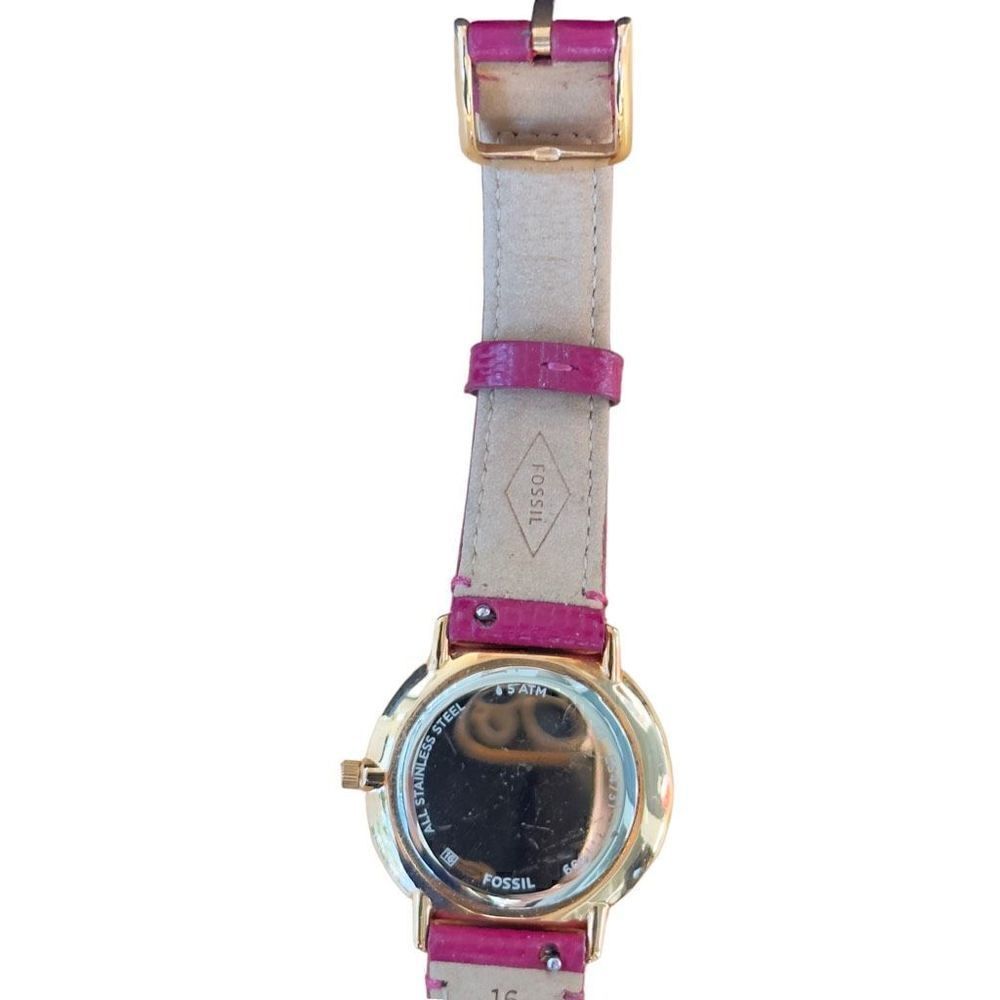 FOSSIL Prismatic Galaxy Three Hand Fuchsia Leather Band Raised Crystal Analog Wa - Picture 7 of 10